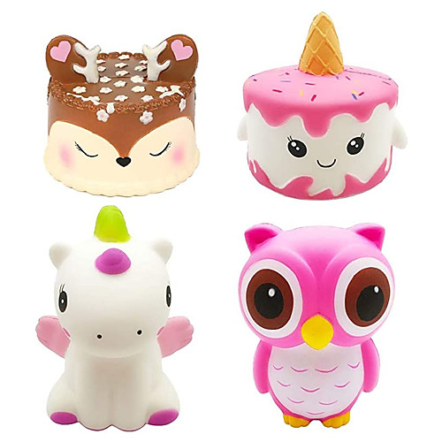 

4Pcs Jumbo Slow Rising Squishies Kawaii Cute Deer Cake Narwhal Cake Dinosaur Owl Cream Scented Squishy Kids Toys Doll Stress Relief Toy Hop Props Decorative Props Large