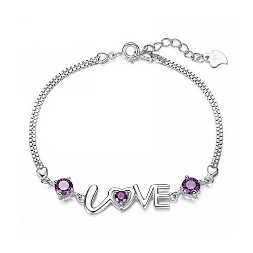 

Women's Bracelet Pendant Bracelet 3D Heart Fashion Copper Bracelet Jewelry White / Purple For Christmas Halloween Party Evening Gift Date / Silver Plated