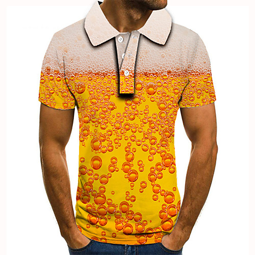 

Men's Golf Shirt Tennis Shirt 3D Print Graphic Prints Beer Button-Down Short Sleeve Street Tops Casual Fashion Cool Yellow / Sports