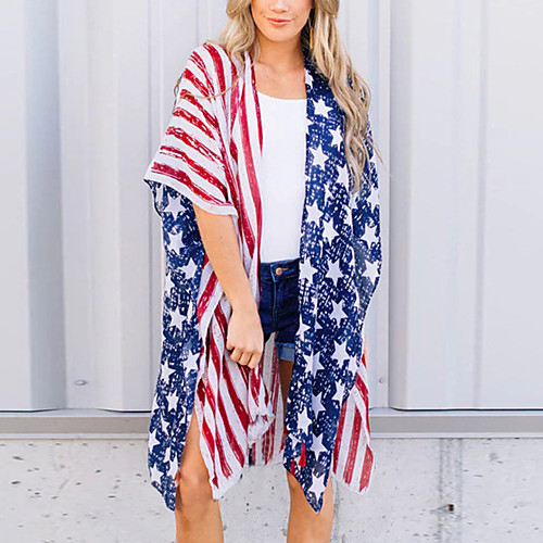 

Women's Coat Daily Spring & Summer Regular Coat Loose Casual Jacket Flag Leopard Print Photo Color / Chiffon