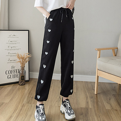 

Women's Basic Casual / Sporty Comfort Daily Leisure Sports Jogger Pants Heart Ankle-Length Pocket Elastic Drawstring Design Print Black Gray