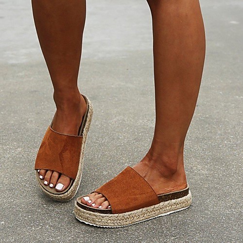 

Women's Sandals Espadrilles Platform Sandals Straw Sandals Flat Heel Round Toe PU Solid Colored Dark Brown Blue Pink