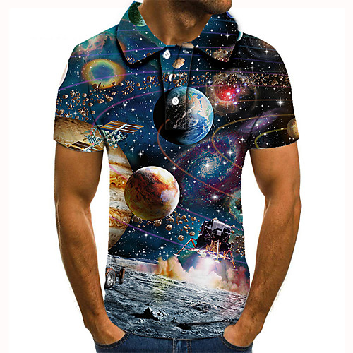 

Men's Golf Shirt Tennis Shirt 3D Print Galaxy Graphic Prints Interstellar Button-Down Short Sleeve Street Tops Casual Fashion Cool Blue / Sports