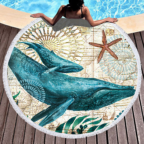 

Superfine Fiber Round Marine Animal Patterned Beach Towel,Sand Free Towel, for Travel, Camping Pool,Outdoor or Picnic