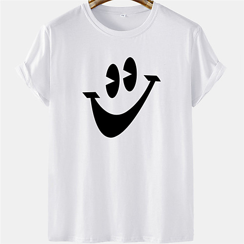 

Men's Unisex Tee T shirt Hot Stamping Smiley Face Plus Size Short Sleeve Casual Tops 100% Cotton Basic Designer Big and Tall White Blushing Pink Khaki