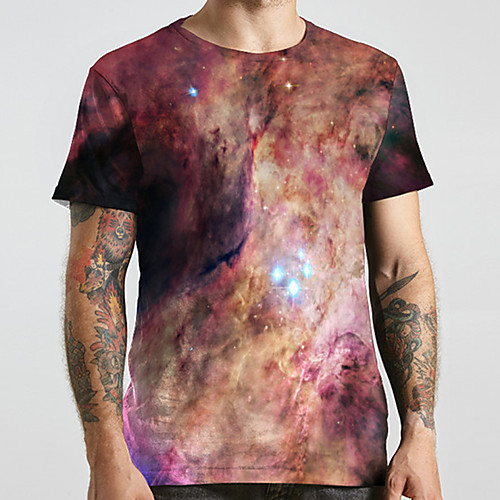 

Men's Unisex Tee T shirt 3D Print Galaxy Graphic Prints Plus Size Print Short Sleeve Casual Tops Basic Designer Big and Tall Purple