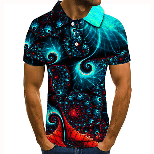 

Men's Golf Shirt Tennis Shirt 3D Print Graphic Prints Feather Button-Down Short Sleeve Street Tops Casual Fashion Cool Blue / Sports