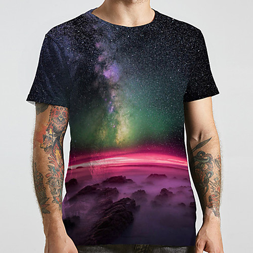 

Men's Unisex Tee T shirt 3D Print Galaxy Graphic Prints Plus Size Print Short Sleeve Casual Tops Basic Designer Big and Tall Rainbow