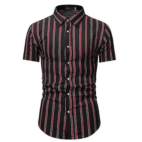 

Men's Shirt Striped Short Sleeve Casual Tops Business Simple Black / Red