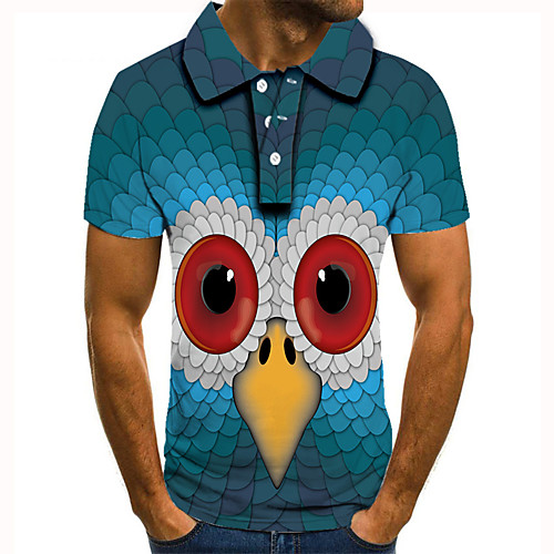 

Men's Golf Shirt 3D Print Graphic Prints Bird Button-Down Short Sleeve Street Tops Casual Fashion Cool Blue / Sports