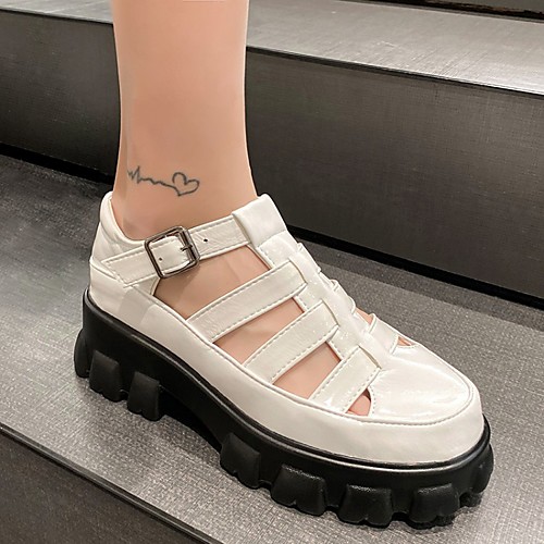 

Women's Sandals Platform Round Toe PU Synthetics White Black