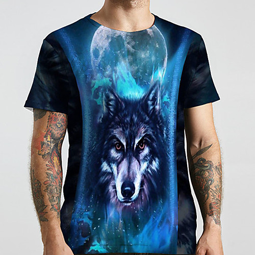 

Men's Unisex Tee T shirt Shirt 3D Print Graphic Prints Wolf Plus Size Print Short Sleeve Casual Tops Basic Designer Big and Tall Round Neck Blue / Summer