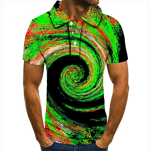 

Men's Golf Shirt Tennis Shirt 3D Print Optical Illusion Graphic Prints Button-Down Short Sleeve Street Tops Casual Fashion Cool Green / Sports