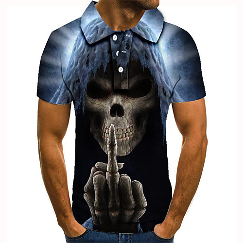 

Men's Golf Shirt Tennis Shirt 3D Print Graphic Prints Skull Button-Down Short Sleeve Street Tops Casual Fashion Cool Blue / Sports