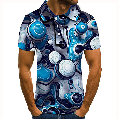 

Men's Golf Shirt 3D Print Graphic Prints Machine Button-Down Short Sleeve Street Tops Casual Fashion Cool Blue / Sports