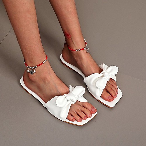 

Women's Slippers & Flip-Flops Flat Heel Open Toe PU Solid Colored White Black Blue