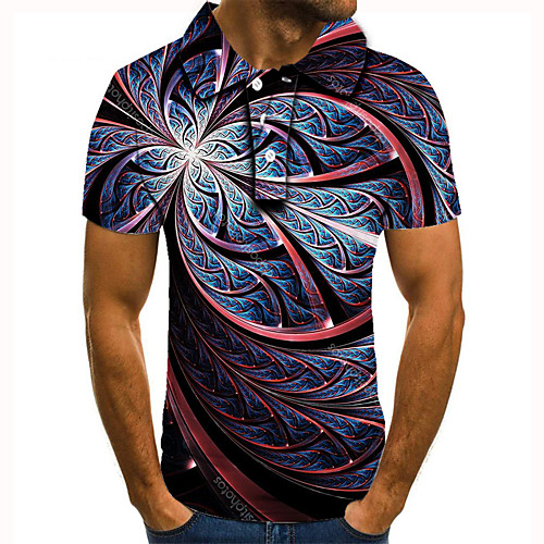 

Men's Golf Shirt 3D Print Graphic Prints Geometry Button-Down Short Sleeve Street Tops Casual Fashion Cool Blue / Sports
