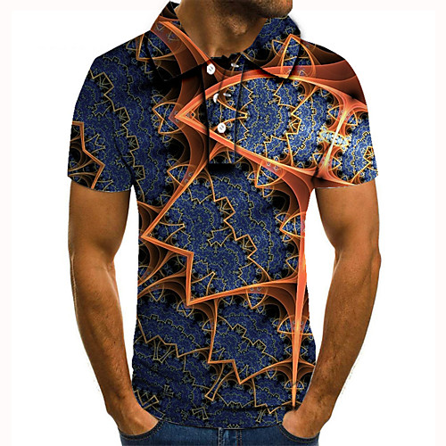 

Men's Golf Shirt Tennis Shirt 3D Print Graphic Prints Machine Button-Down Short Sleeve Street Tops Casual Fashion Cool Blue / Sports