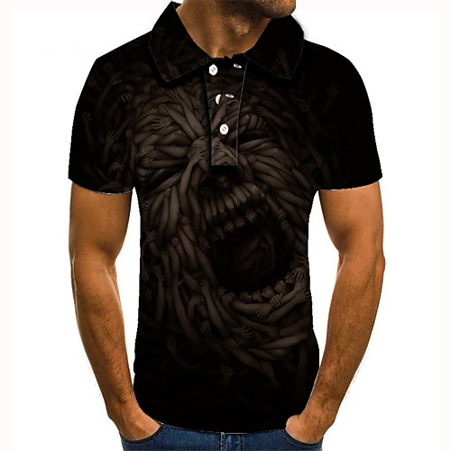 

Men's Golf Shirt 3D Print Graphic Prints Monster Button-Down Short Sleeve Street Tops Casual Fashion Cool Black / Sports