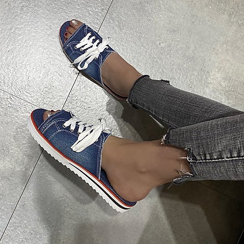 

Women's Sandals Outdoor Slippers Flat Heel Round Toe Rubber PU Dark Blue Gray Light Blue