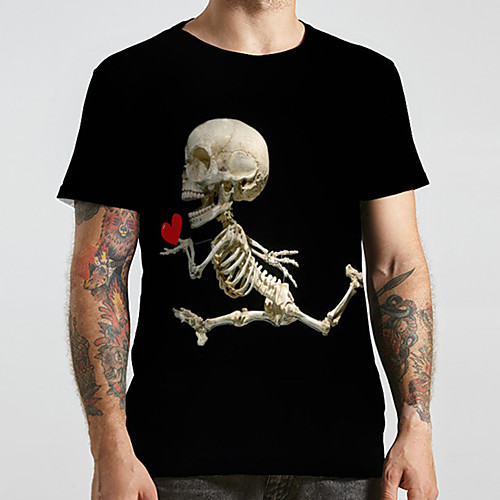 

Men's Unisex Tee T shirt Shirt 3D Print Heart Graphic Prints Skull Plus Size Print Short Sleeve Casual Tops Fashion Designer Big and Tall Round Neck Black / Sports / Summer