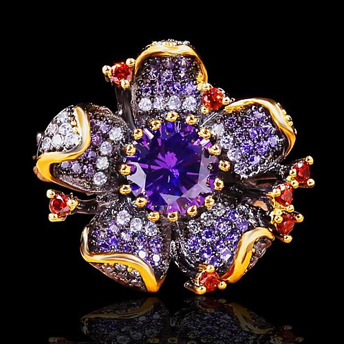 

Band Ring AAA Cubic Zirconia Mixed Color Black Brass Floral Theme Flower Statement Luxury Elegant 1pc 6 7 8 9 10 / Women's