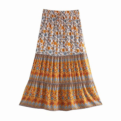 

Women's Holiday Vacation Vintage Boho Skirts Floral Graphic Ruffle Print Blushing Pink Green Beige