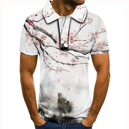 

Men's Golf Shirt Tennis Shirt 3D Print Graphic Prints Ink Painting Button-Down Short Sleeve Street Tops Casual Fashion Cool White / Sports