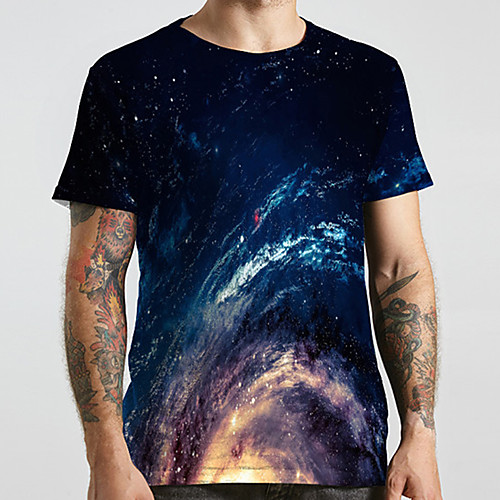 

Men's Unisex Tee T shirt 3D Print Galaxy Graphic Prints Plus Size Print Short Sleeve Casual Tops Basic Designer Big and Tall Blue