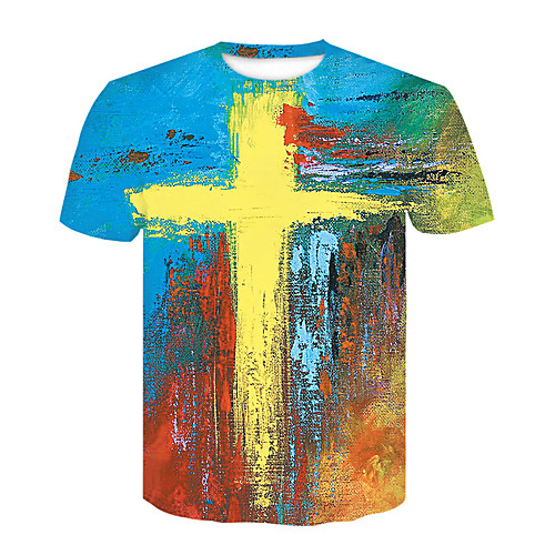 

Men's T shirt 3D Print 3D Rivet Mesh Short Sleeve Casual Tops Light Yellow Blue Yellow