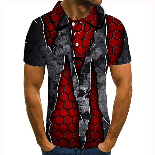 

Men's Golf Shirt Tennis Shirt 3D Print Geometric Graphic Prints Button-Down Short Sleeve Street Tops Casual Fashion Cool Red / Sports