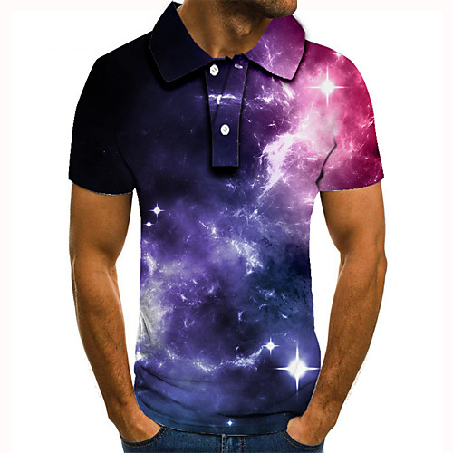 

Men's Golf Shirt 3D Print Graphic Prints Interstellar Button-Down Short Sleeve Street Tops Casual Fashion Cool Purple / Sports