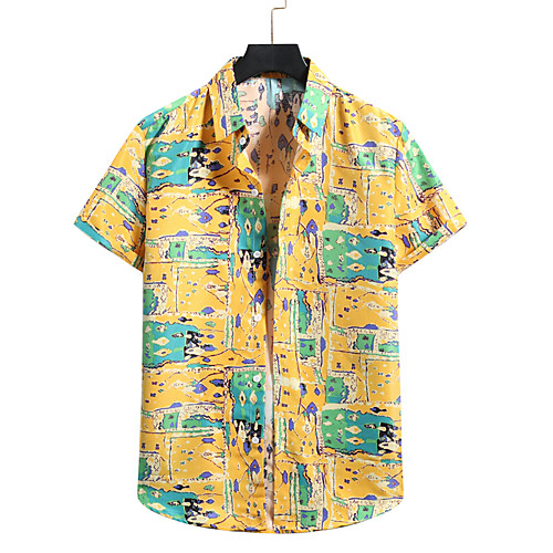 

Men's Shirt Other Prints Geometry Print Short Sleeve Casual Tops Hawaiian Red Yellow