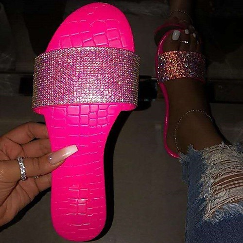 

Women's Sandals Boho Bohemia Beach Flat Heel Round Toe Rubber Sparkling Glitter Solid Colored White Black Light Green