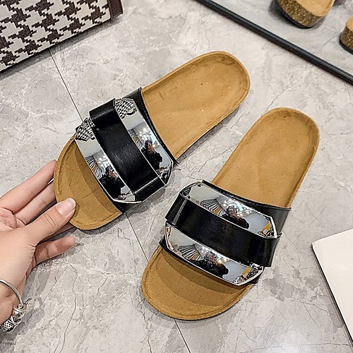 

Women's Sandals Comfort Shoes Outdoor Slippers Flat Heel Round Toe Rubber PU White Red Black