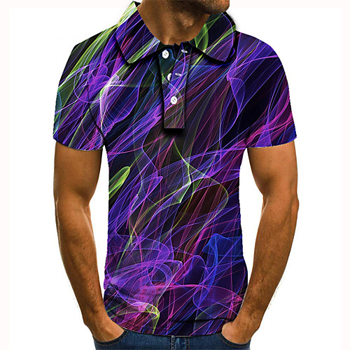 

Men's Golf Shirt Tennis Shirt 3D Print Color Block Graphic Prints Button-Down Short Sleeve Street Tops Casual Fashion Cool Purple / Sports