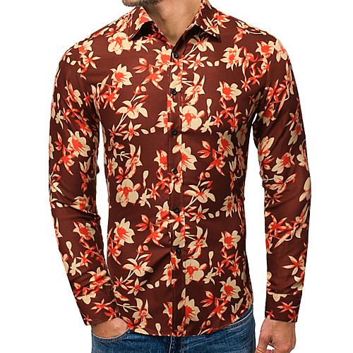 

Men's Shirt Other Prints Plants Print Long Sleeve Casual Tops Red Yellow