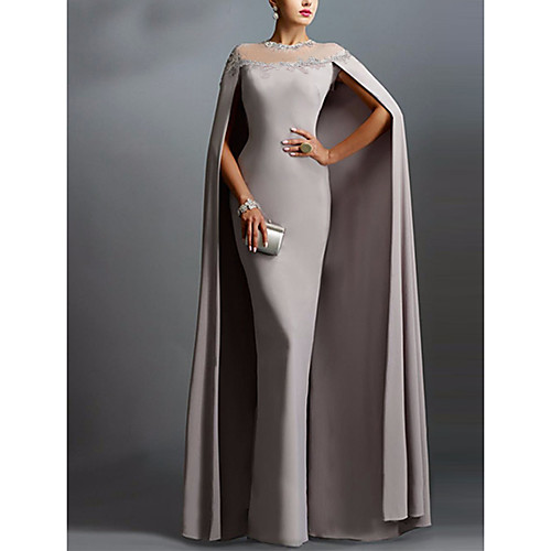 

Sheath / Column Sexy Wedding Guest Formal Evening Dress Illusion Neck Short Sleeve Floor Length Chiffon with Lace Insert Appliques 2021