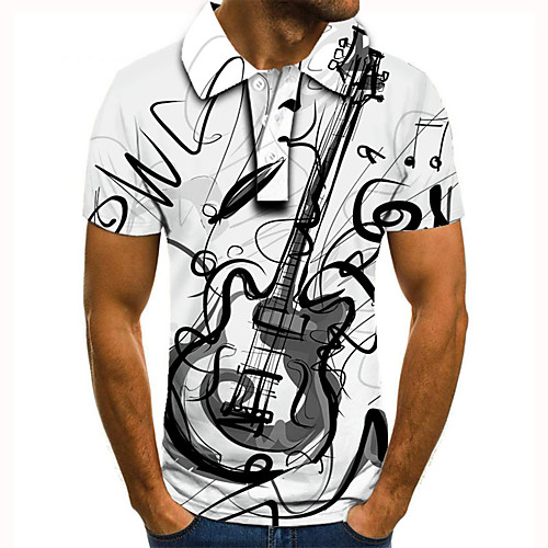 

Men's Golf Shirt 3D Print Graphic Prints Guitar Button-Down Short Sleeve Street Tops Casual Fashion Cool White / Sports