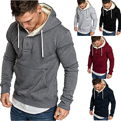 

Men's Pullover Hoodie Sweatshirt Solid Color Patchwork Front Pocket Hooded Daily Fitness Basic Thin fleece Hoodies Sweatshirts Long Sleeve Gray Black Dark Gray