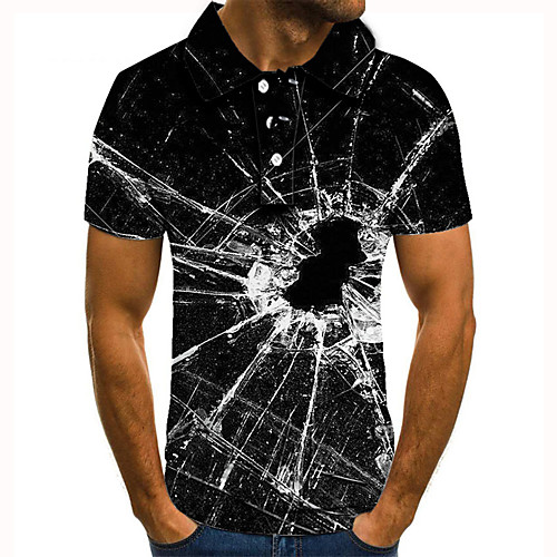 

Men's Golf Shirt Tennis Shirt 3D Print Graphic Prints Crack Button-Down Short Sleeve Street Tops Casual Fashion Cool Black / Sports