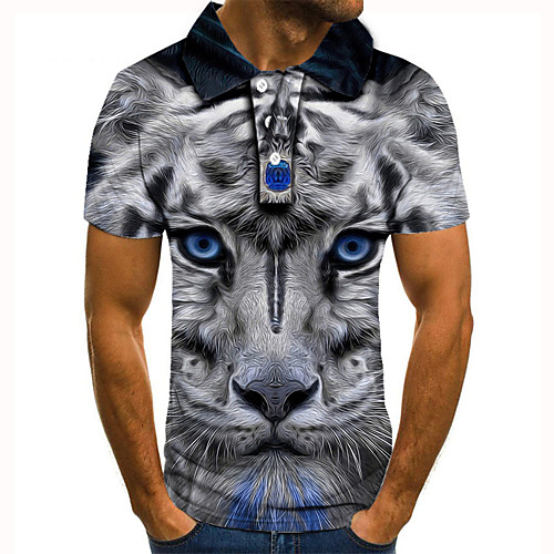 

Men's Golf Shirt Tennis Shirt 3D Print Tiger Animal Button-Down Short Sleeve Street Tops Casual Fashion Cool Gray / Sports