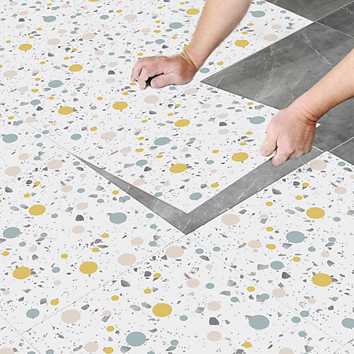

8pcs Creative Kitchen Bathroom Living Room Floor Stickers Non-slip Waterproof And Wear-resistant Color Polka Dot Terrazzo Floor Stickers