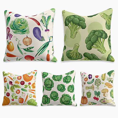

Cushion Cover 5PC Faux Linen Soft Square Throw Pillow Cover Cushion Case Pillowcase for Sofa Bedroom 45 x 45 cm (18 x 18 Inch) Superior Quality Machine Washable Double Side Print Farm Vegetables