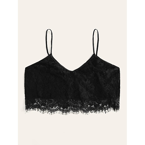 

Women's Bra & Panty Set Lace Bras Triangle Cup Embroidery Solid Colored Sexy Black