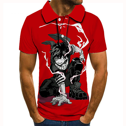 

Men's Golf Shirt Tennis Shirt 3D Print Anime Graphic Prints Button-Down Short Sleeve Street Tops Casual Fashion Cool Red / Sports