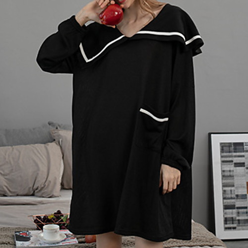 

Women's Robes Pajamas Onesies Solid Colored Polyester Casual Deep V Daily Daily Wear Long Sleeve