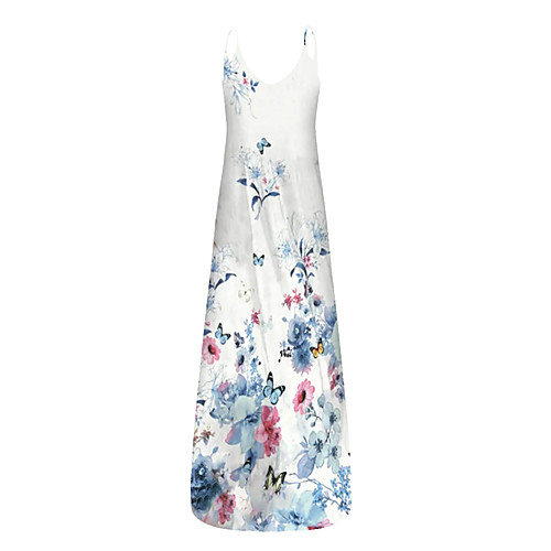 

Women's Strap Dress Maxi long Dress Blue Blushing Pink Green White Black Sleeveless Floral Print Animal Print Summer V Neck Casual Holiday 2021 S M L XL XXL