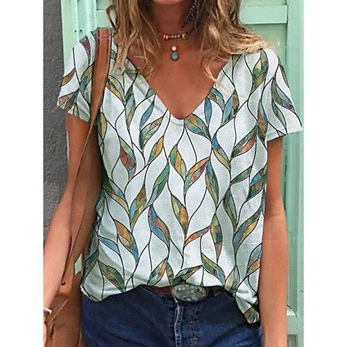 

Women's Leaf T shirt Leaf V Neck Tops Basic Basic Top White