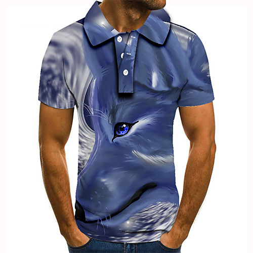 

Men's Golf Shirt Tennis Shirt 3D Print Wolf Animal Button-Down Short Sleeve Street Tops Casual Fashion Cool Blue / Sports